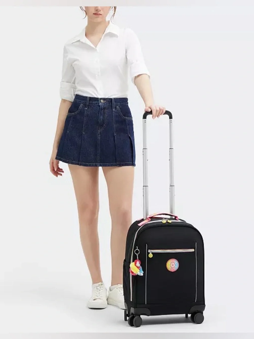 Kipling❤️🔥 Mese Rolling Backpack Black Rolling Suitcase Rainbow Zipper Accents